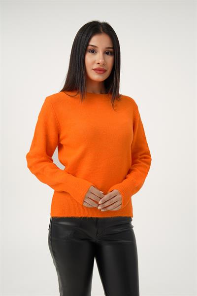 Bisiklet Yaka Düz Model Oranj Triko Kazak