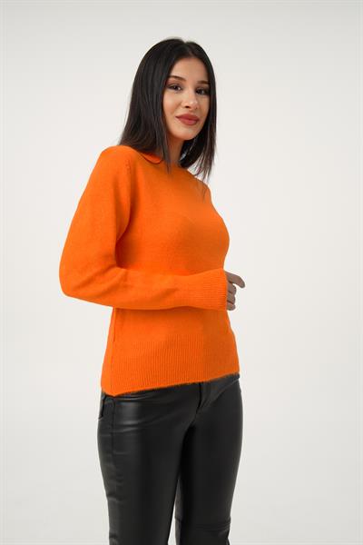 Bisiklet Yaka Düz Model Oranj Triko Kazak