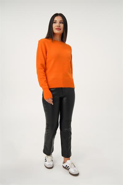 Bisiklet Yaka Düz Model Oranj Triko Kazak