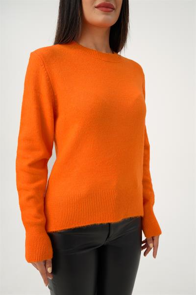 Bisiklet Yaka Düz Model Oranj Triko Kazak