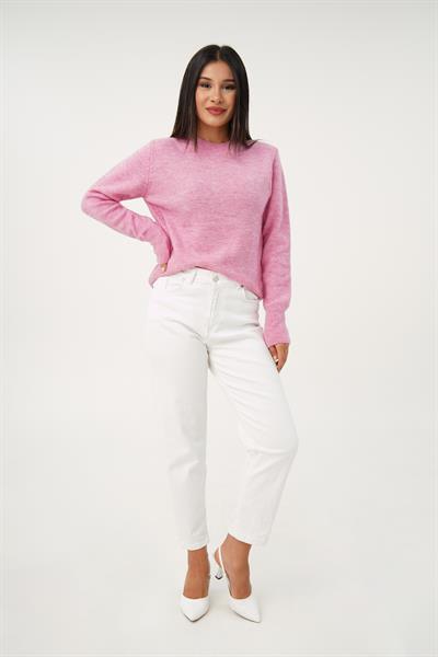 Bisiklet Yaka Düz Model Pembe Triko Kazak