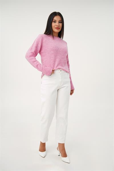 Bisiklet Yaka Düz Model Pembe Triko Kazak