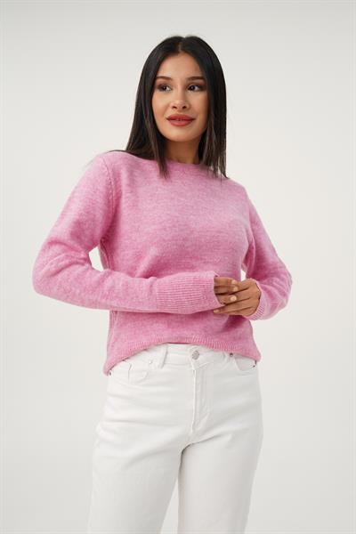 Bisiklet Yaka Düz Model Pembe Triko Kazak