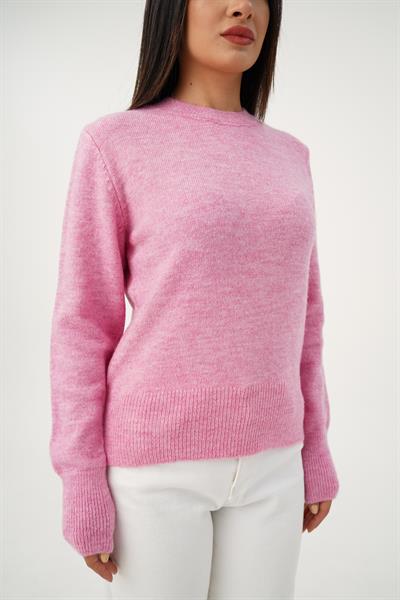 Bisiklet Yaka Düz Model Pembe Triko Kazak