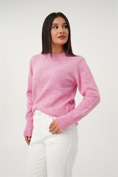 Bisiklet Yaka Düz Model Pembe Triko Kazak