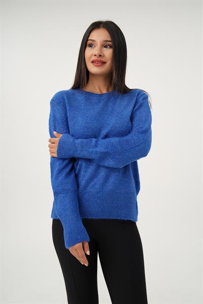 Bisiklet Yaka Düz Model Saks Triko Kazak