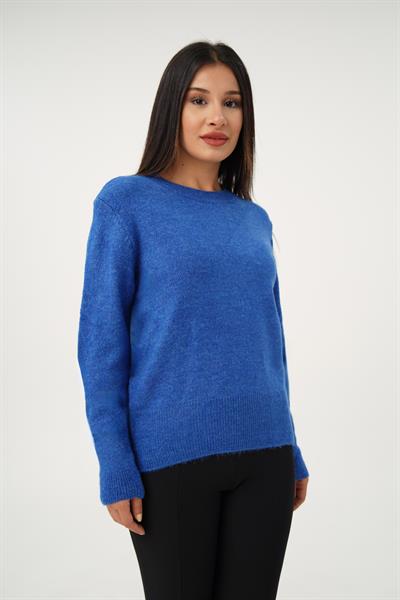 Bisiklet Yaka Düz Model Saks Triko Kazak