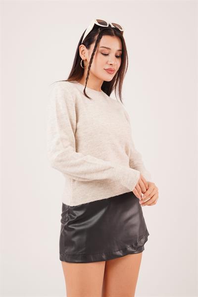 Bisiklet Yaka Düz Model Taş Triko Kazak