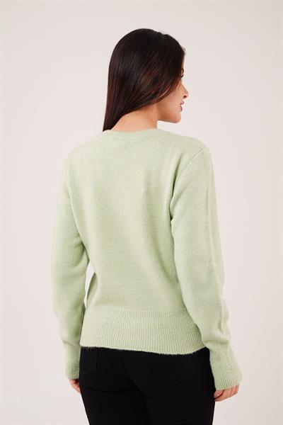 Bisiklet Yaka Düz Model Yeşil Triko Kazak