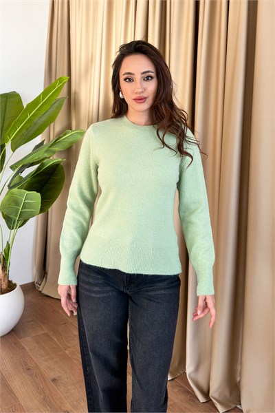 Bisiklet Yaka Düz Model Yeşil Triko Kazak