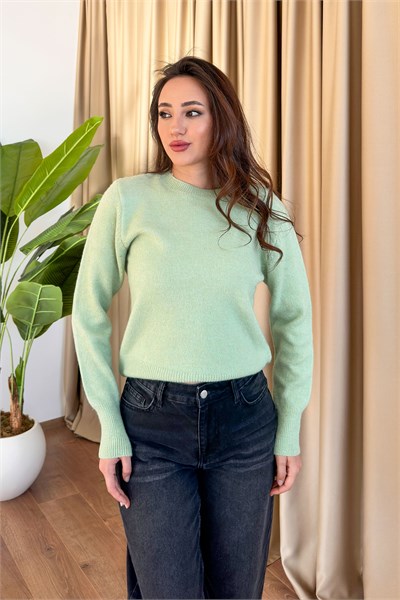 Bisiklet Yaka Düz Model Yeşil Triko Kazak