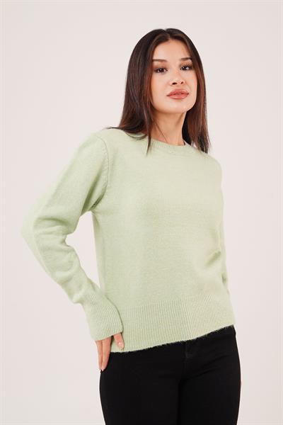 Bisiklet Yaka Düz Model Yeşil Triko Kazak