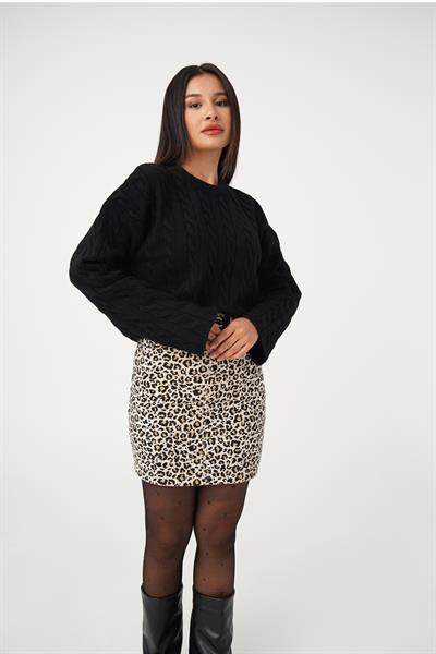 Sarmal Desen Bisiklet Yaka Siyah Triko Kazak