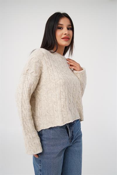 Sarmal Desen Bisiklet Yaka Taş Triko Kazak