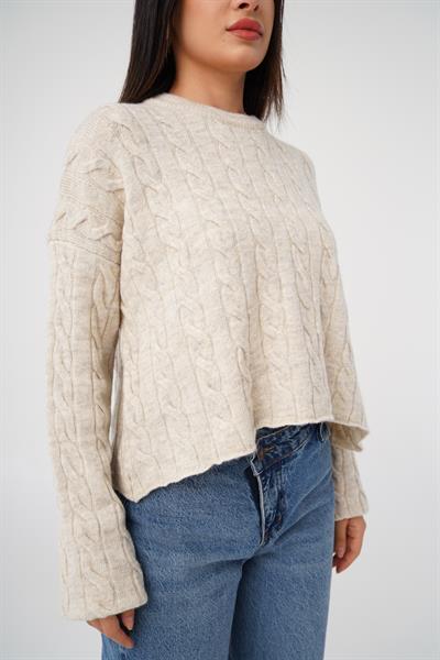 Sarmal Desen Bisiklet Yaka Taş Triko Kazak