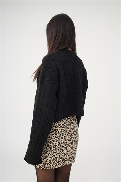 Sarmal Desen Bisiklet Yaka Siyah Triko Kazak