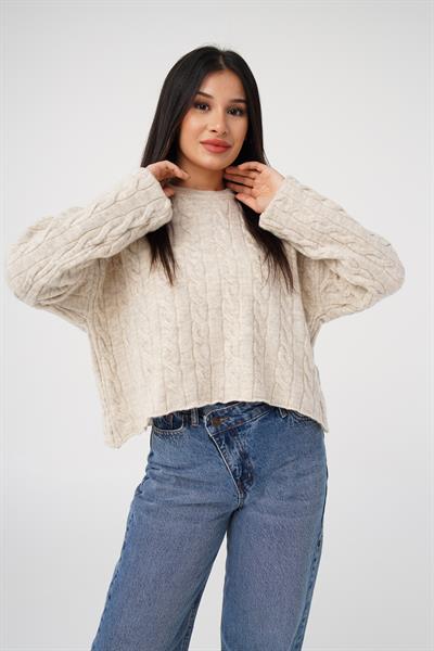 Sarmal Desen Bisiklet Yaka Taş Triko Kazak