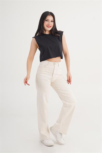 Bisiklet Yaka Kolsuz Salaş Crop Tişört Siyah
