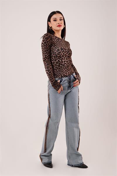 Bisiklet Yaka Leopar Desen Basic Body