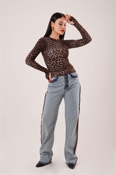 Bisiklet Yaka Leopar Desen Basic Body