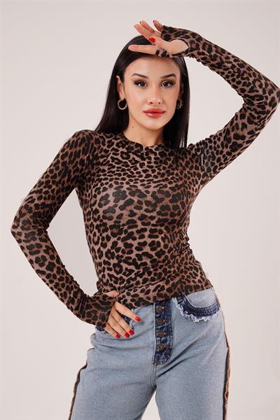Bisiklet Yaka Leopar Desen Basic Body