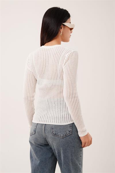 Bisiklet Yaka Transparan Beyaz Bluz