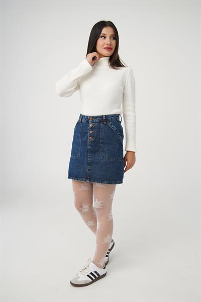 Boğazlı Triko Fitilli Beyaz Triko Kazak