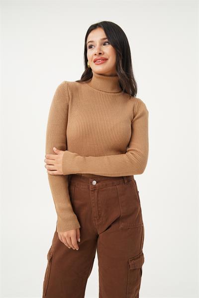 Boğazlı Triko Fitilli S.Kahve Triko Kazak