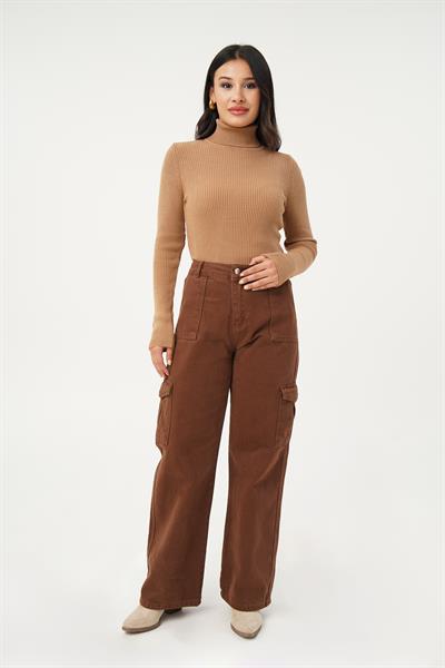 Boğazlı Triko Fitilli S.Kahve Triko Kazak