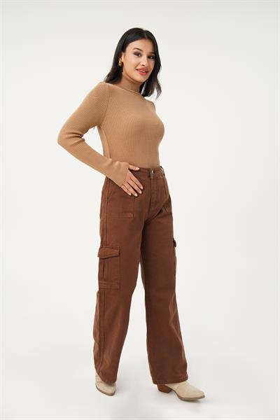 Boğazlı Triko Fitilli S.Kahve Triko Kazak