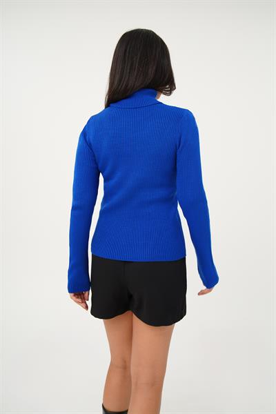 Boğazlı Triko Fitilli Saks Triko Kazak