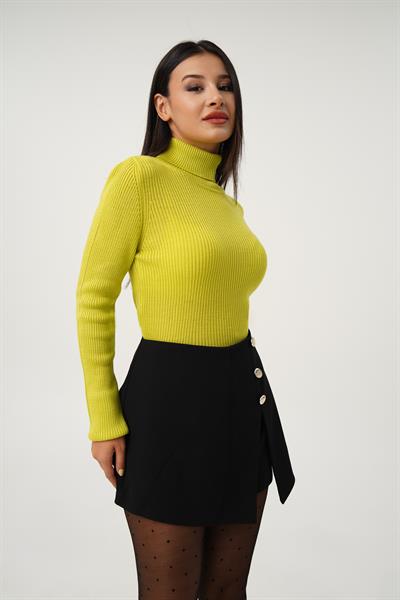 Boğazlı Triko Fitilli Yağ Yeşili Triko Kazak