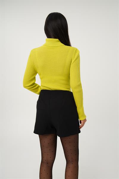 Boğazlı Triko Fitilli Yağ Yeşili Triko Kazak