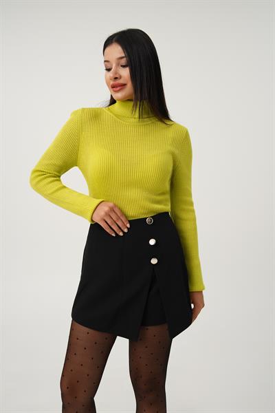 Boğazlı Triko Fitilli Yağ Yeşili Triko Kazak