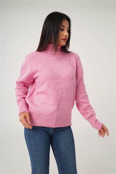 Boğazlı Yaka Pembe Triko Kazak
