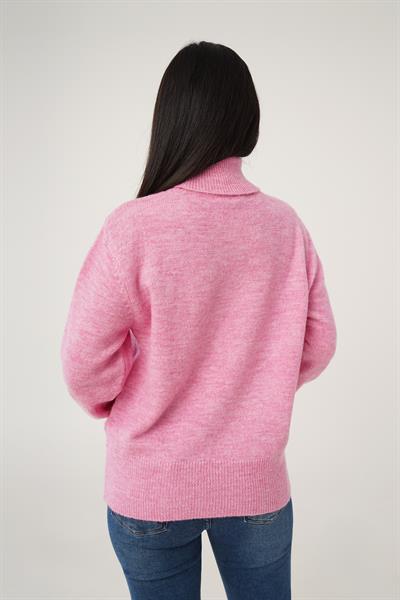 Boğazlı Yaka Pembe Triko Kazak