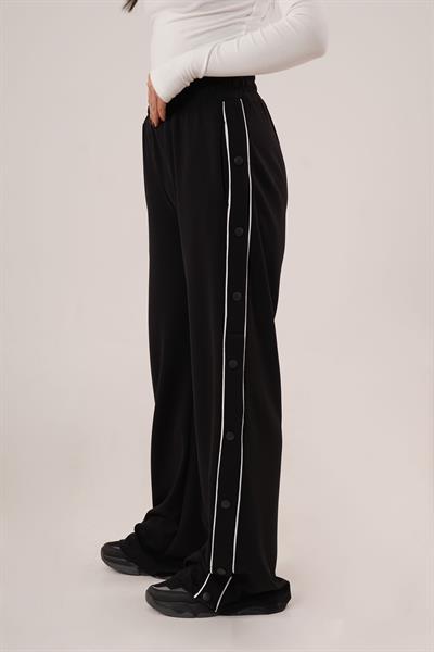 Boydan Çıtçıtlı Bel Lastikli Geniş Paça Siyah Eşofman Altı