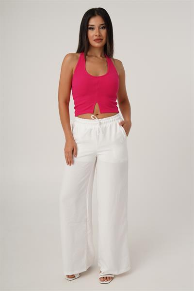 Boyundan Askılı Basic Fuşya Crop Bluz