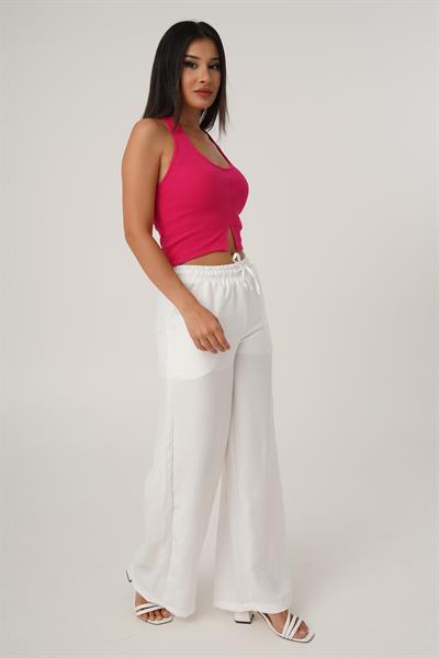 Boyundan Askılı Basic Fuşya Crop Bluz