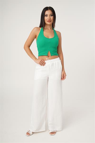 Boyundan Askılı Basic Yeşil Crop Bluz