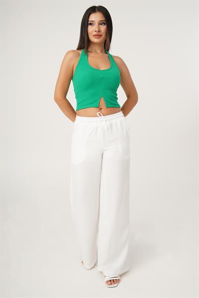 Boyundan Askılı Basic Yeşil Crop Bluz