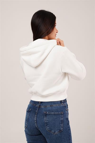 Brasil Baskılı İçi Pamuklu Fermuarlı Beyaz Sweatshirt