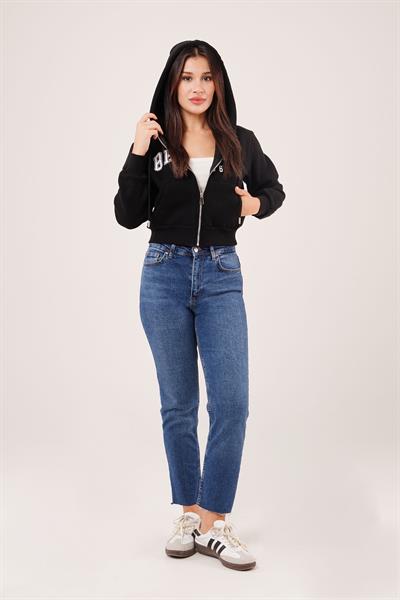 Brasil Baskılı İçi Pamuklu Fermuarlı Siyah Sweatshirt