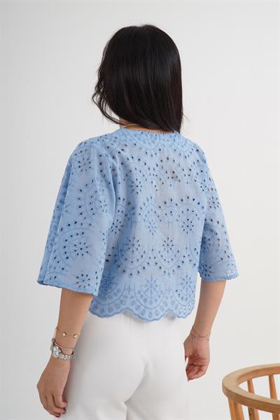 Brode Güpür Mavi Gömlek Bluz