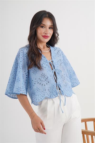 Brode Güpür Mavi Gömlek Bluz