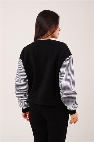 Brooklyn Baskılı Gömlek Kol Siyah Sweatshirt