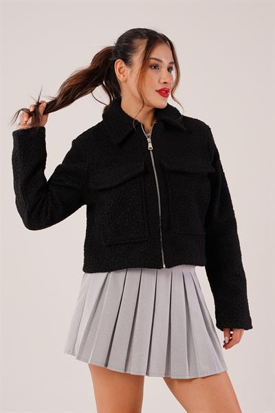 Buklet Model Cebi Kapaklı Siyah Ceket