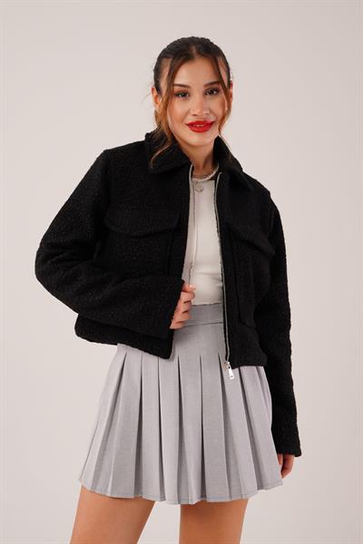 Buklet Model Cebi Kapaklı Siyah Ceket