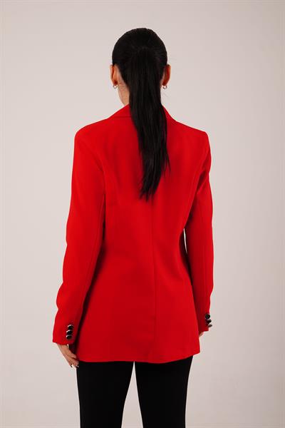 Buton Düğmeli Kruvaze Kırmızı Blazer Ceket