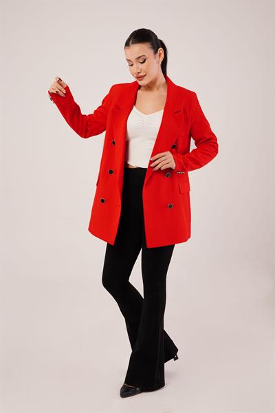 Buton Düğmeli Kruvaze Kırmızı Blazer Ceket
